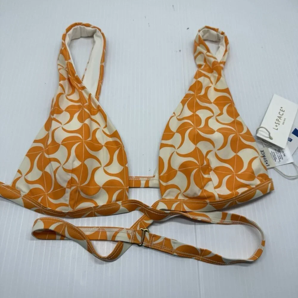 L Space  Bikini Top Women's orange Multicolored Avery Wrap Style Size Medium
